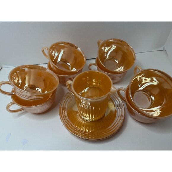 Fire King Peach Luster 8 Cups, 2 Saucers, Creamer NOS - Picture 8 of 8